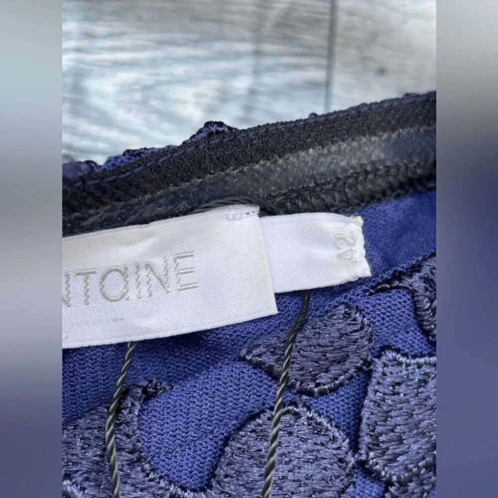 Anne Fontaine Blouse Women Blue Lace Floral  Cold Shoulder 42 - Picture 4 of 9